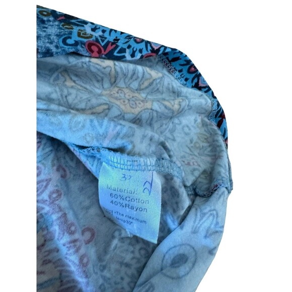 Top Blouse Womens Sz L Blue Orange Red Mandala V-Neck Stretch Tunic Petal - Picture 7 of 8